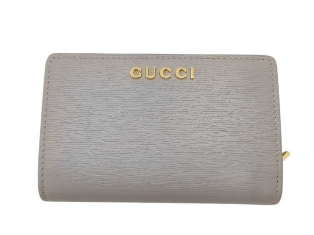 GUCCI グッチ 二つ折り財布 スクリプト 772640 グレー系 レザー レディース ロゴ L字ファスナー ゴールド金具 美品