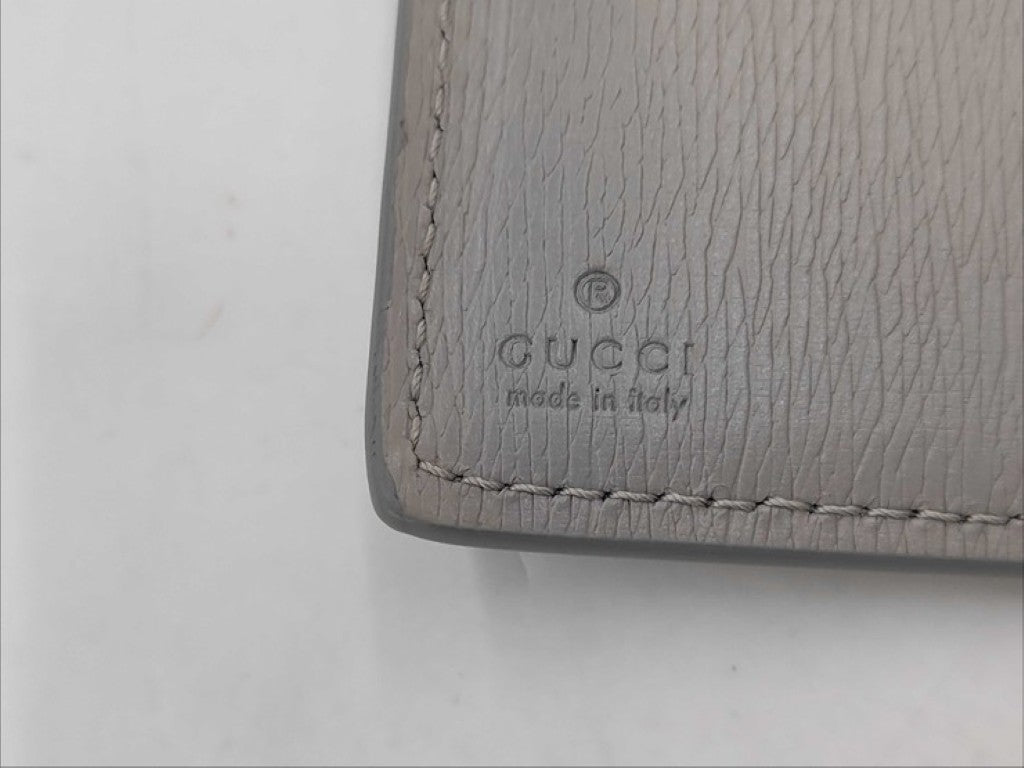 GUCCI グッチ 二つ折り財布 スクリプト 772640 グレー系 レザー レディース ロゴ L字ファスナー ゴールド金具 美品