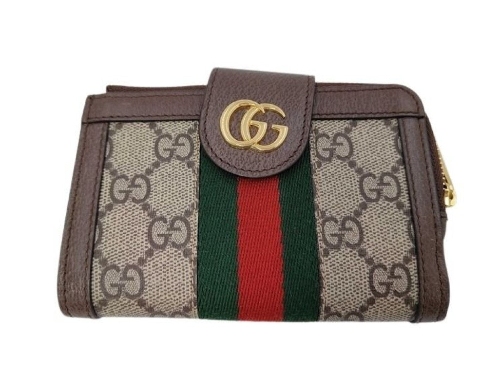 GUCCI グッチ 二つ折り財布 オフディア 725662 ブラウン ベージュ系 GGスプリーム レザー ユニセックス ゴールド金具 美品