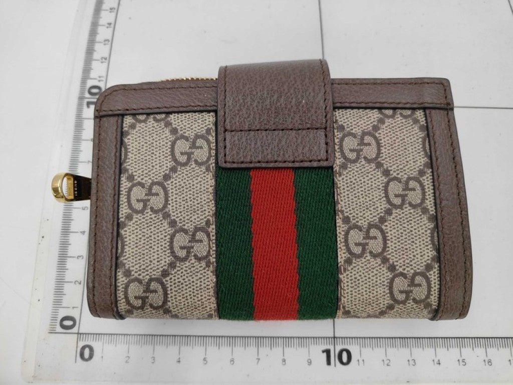 GUCCI グッチ 二つ折り財布 オフディア 725662 ブラウン ベージュ系 GGスプリーム レザー ユニセックス ゴールド金具 美品