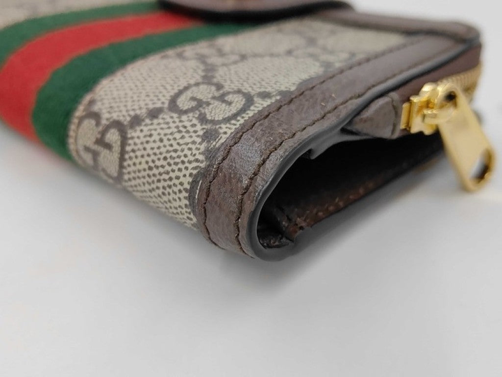 GUCCI グッチ 二つ折り財布 オフディア 725662 ブラウン ベージュ系 GGスプリーム レザー ユニセックス ゴールド金具 美品
