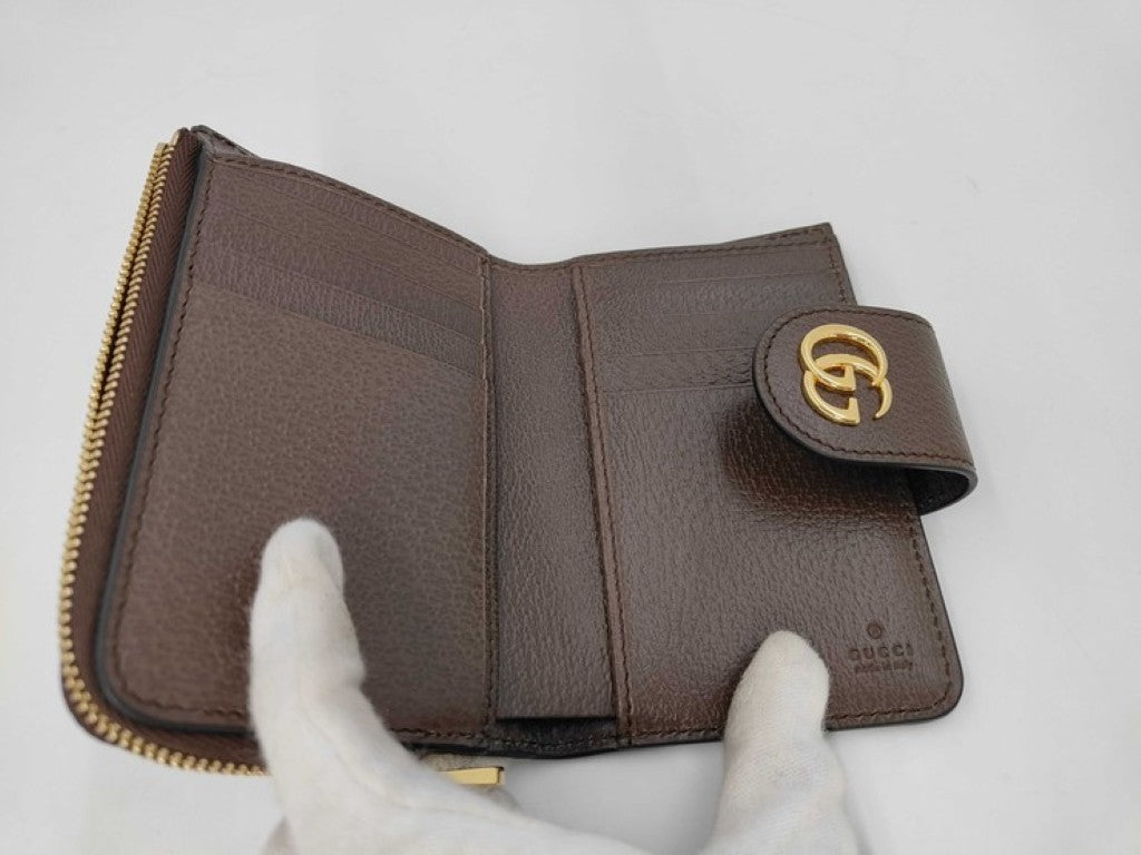 GUCCI グッチ 二つ折り財布 オフディア 725662 ブラウン ベージュ系 GGスプリーム レザー ユニセックス ゴールド金具 美品