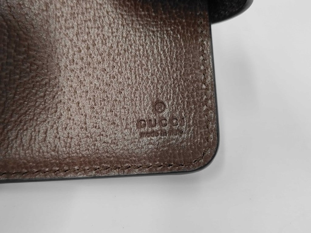 GUCCI グッチ 二つ折り財布 オフディア 725662 ブラウン ベージュ系 GGスプリーム レザー ユニセックス ゴールド金具 美品
