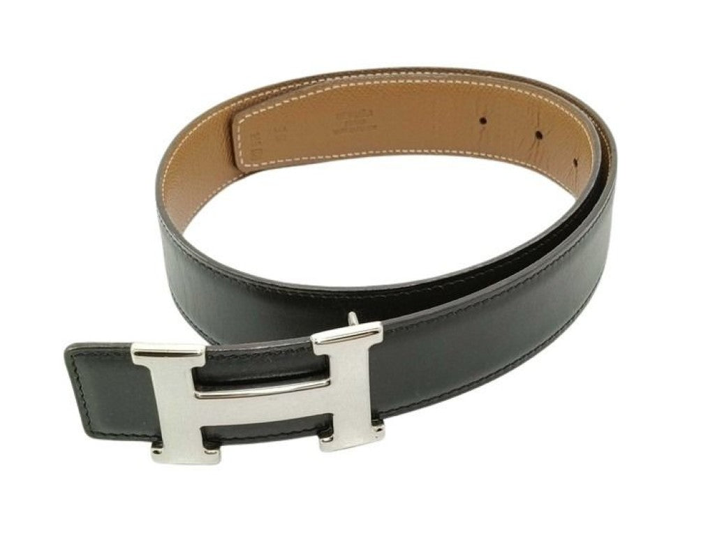 HERMES エルメス ベルト コンスタンス Hベルト ブラック ゴールド系 レザー ユニセックス リバーシブル シルバー金具 美品