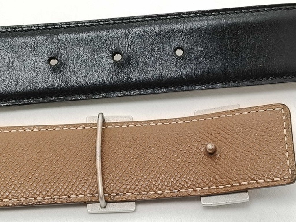 HERMES エルメス ベルト コンスタンス Hベルト ブラック ゴールド系 レザー ユニセックス リバーシブル シルバー金具 美品