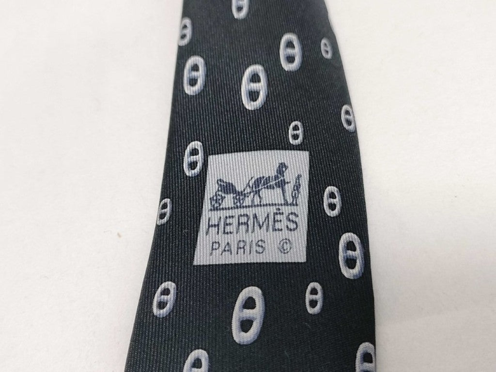 HERMES エルメス ネクタイ シェーヌダンクル ブラック系 シルク100％ メンズ 美品