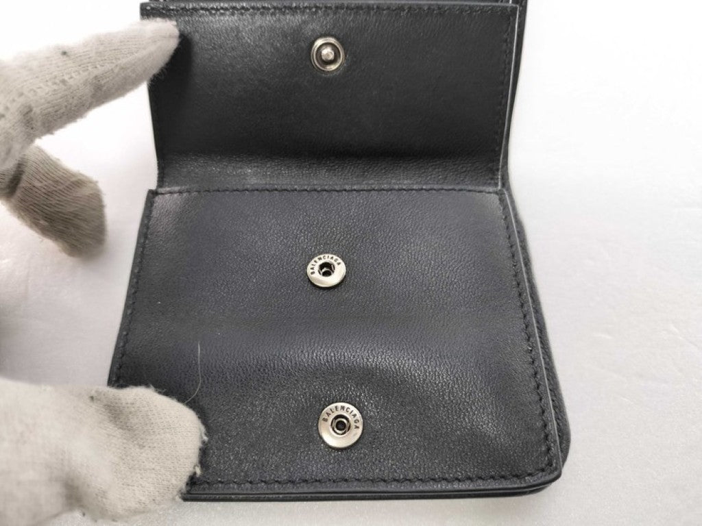 BALENCIAGA バレンシアガ 二つ折り財布 モナコ 765459 ブラック系 レザー ユニセックス BBロゴ シルバー金具 美品