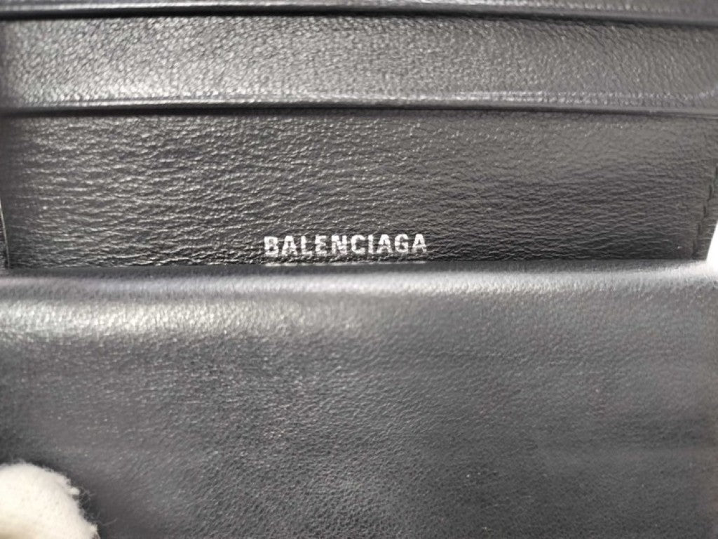 BALENCIAGA バレンシアガ 二つ折り財布 モナコ 765459 ブラック系 レザー ユニセックス BBロゴ シルバー金具 美品