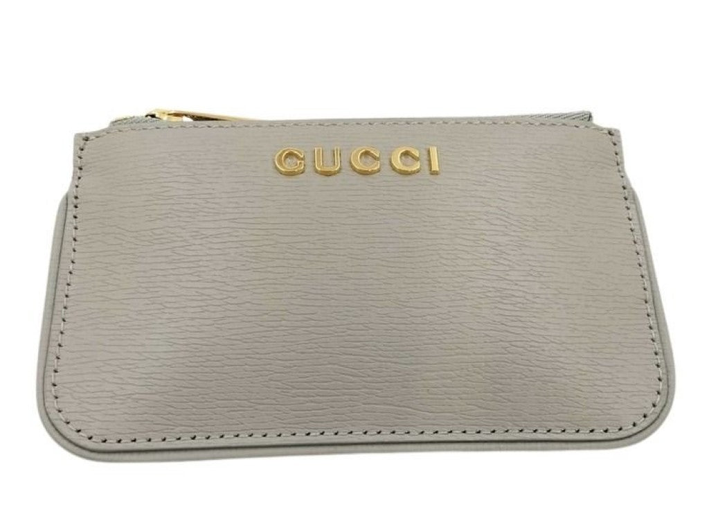 GUCCI グッチ コインケース スクリプト 790102 グレー系 レザー ユニセックス ロゴ ゴールド金具 美品