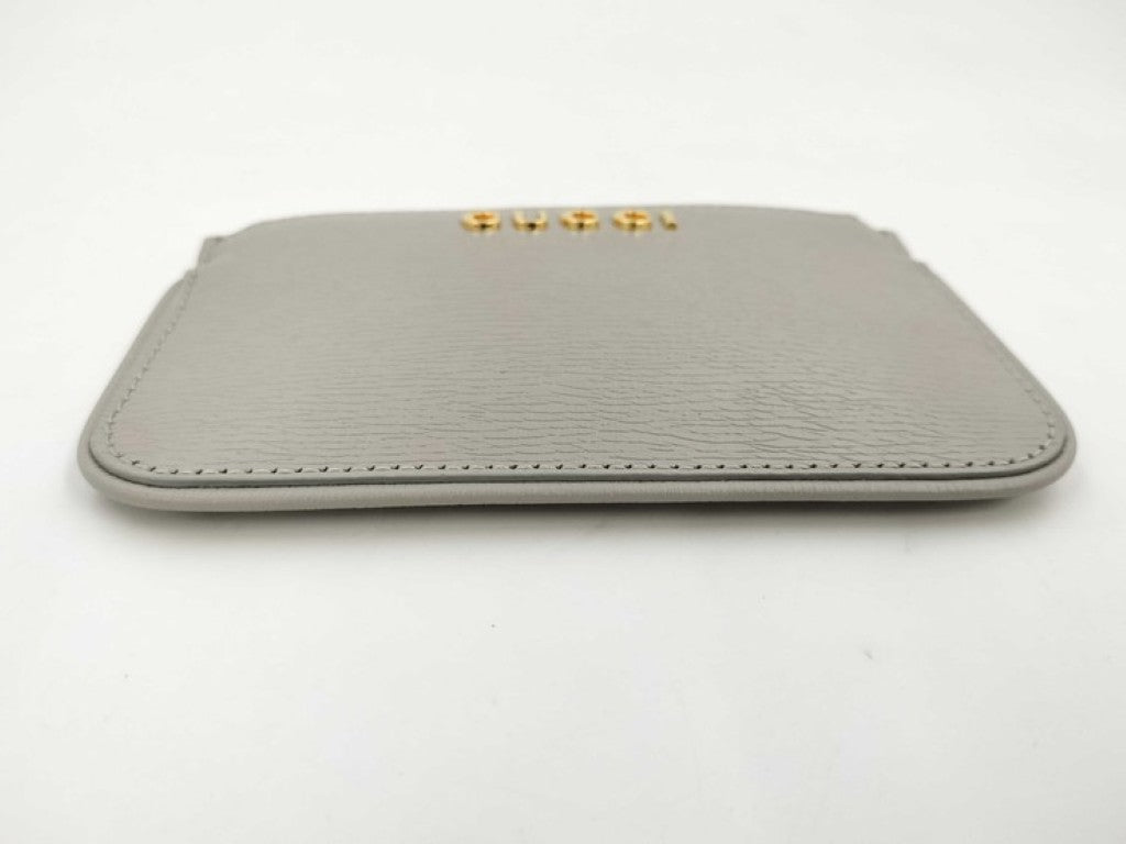 GUCCI グッチ コインケース スクリプト 790102 グレー系 レザー ユニセックス ロゴ ゴールド金具 美品