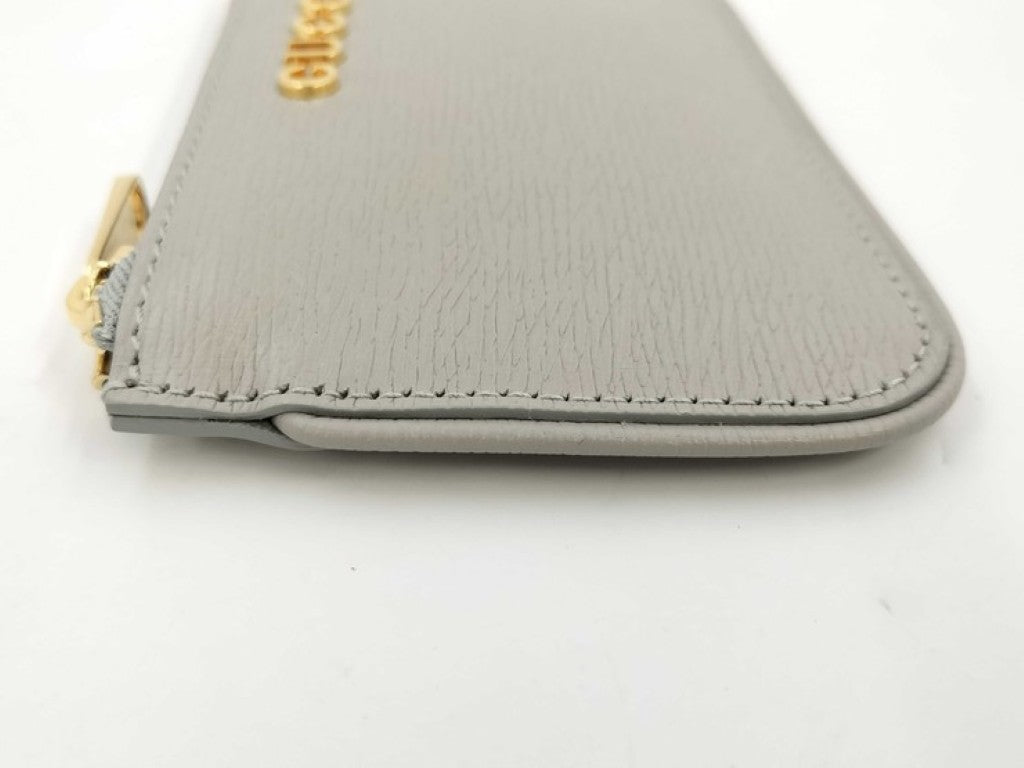 GUCCI グッチ コインケース スクリプト 790102 グレー系 レザー ユニセックス ロゴ ゴールド金具 美品