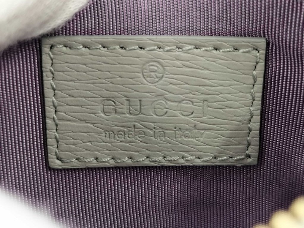 GUCCI グッチ コインケース スクリプト 790102 グレー系 レザー ユニセックス ロゴ ゴールド金具 美品