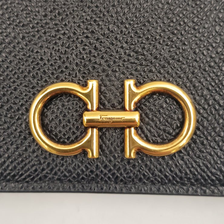 Salvatore Ferragamo フェラガモ 名刺入れ ガンチーニ カードケース IY-220371 ブラック系 レザー レディース ゴールド金具 新品未使用展示品