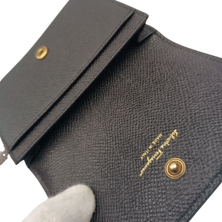Salvatore Ferragamo フェラガモ 名刺入れ ガンチーニ カードケース IY-220371 ブラック系 レザー レディース ゴールド金具 新品未使用展示品