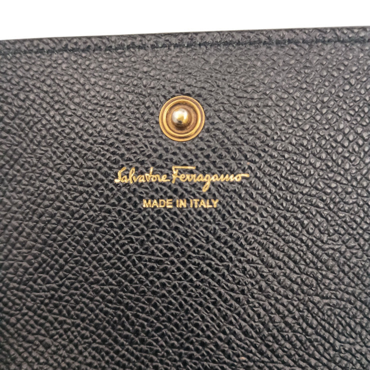 Salvatore Ferragamo フェラガモ 名刺入れ ガンチーニ カードケース IY-220371 ブラック系 レザー レディース ゴールド金具 新品未使用展示品