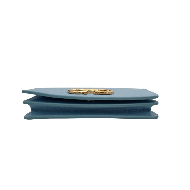 Salvatore Ferragamo フェラガモ 名刺入れ ガンチーニ カードケース IY-220371 ライトブルー系 レザー レディース ゴールド金具 新品未使用展示品