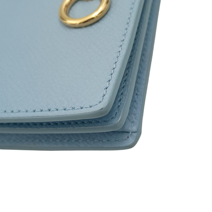 Salvatore Ferragamo フェラガモ 名刺入れ ガンチーニ カードケース IY-220371 ライトブルー系 レザー レディース ゴールド金具 新品未使用展示品