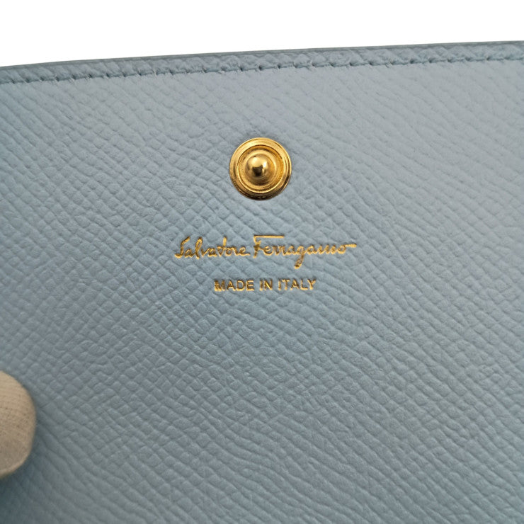 Salvatore Ferragamo フェラガモ 名刺入れ ガンチーニ カードケース IY-220371 ライトブルー系 レザー レディース ゴールド金具 新品未使用展示品