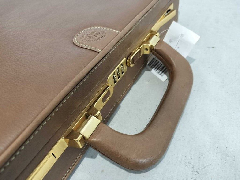 LOEWE ロエベ アタッシュケース ブラウン系 レザー メンズ ハンドバッグ ビジネスバッグ ゴールド金具 美品