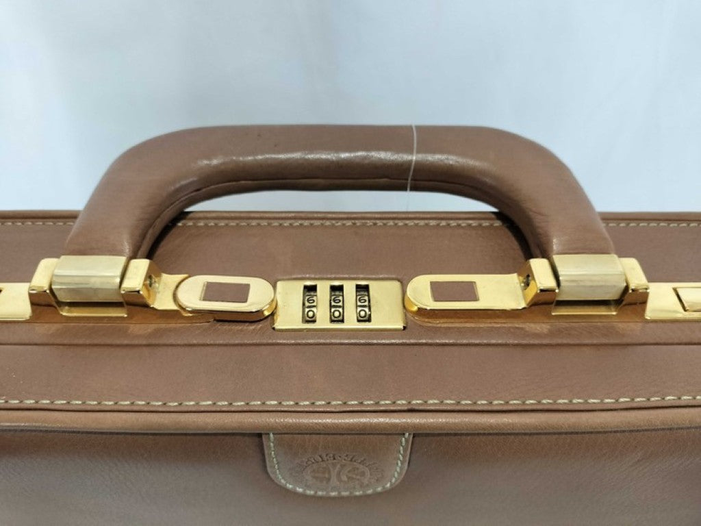 LOEWE ロエベ アタッシュケース ブラウン系 レザー メンズ ハンドバッグ ビジネスバッグ ゴールド金具 美品