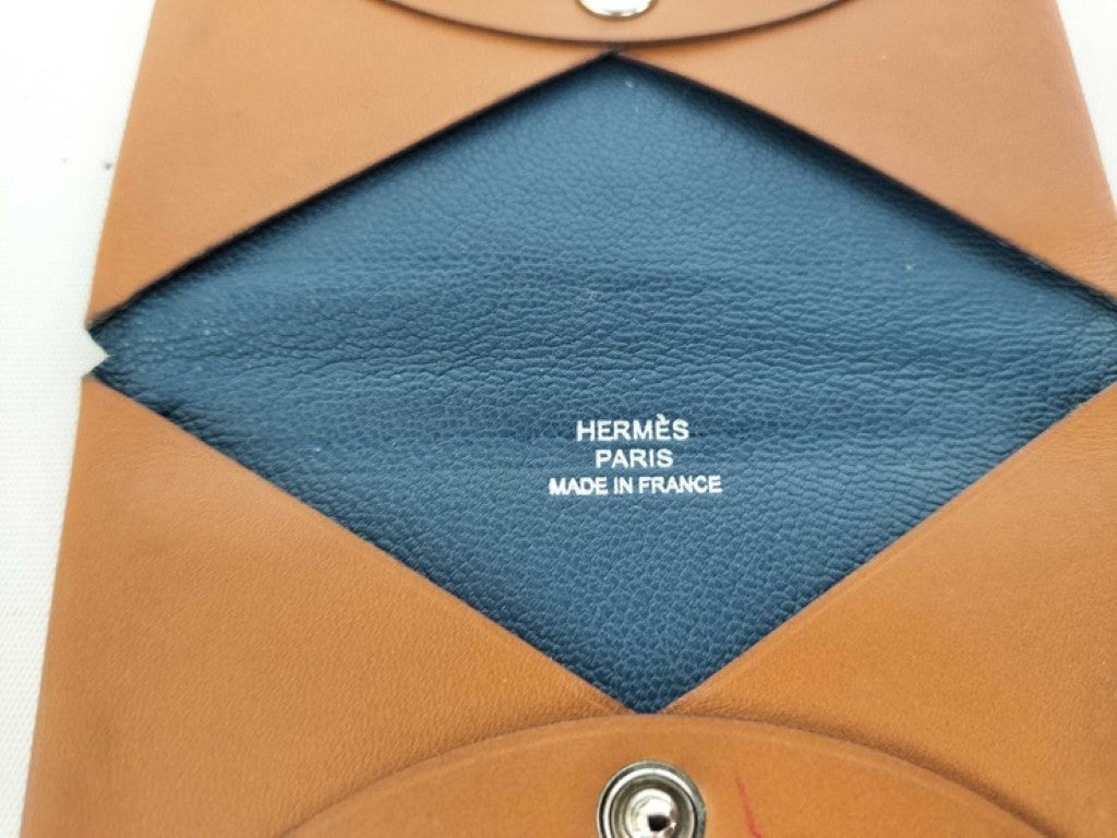HERMES エルメス カードケース カルヴィ ヴェルソ ブラウン系 ネイビー系 レザー ユニセックス 名刺入れ バイカラー