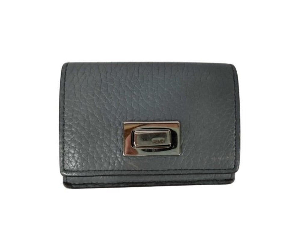 FENDI フェンディ 三つ折り財布 ピーカブー セレリア マイクロ トリフォールド ウォレット 8M0426 グレー系 レザー レディース ターンロック シルバー金具