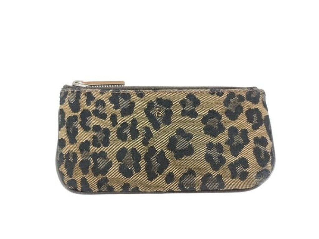FENDI フェンディ コインケース ズッカ レオパード ベージュ系 ブラック キャンバス レディース 美品
