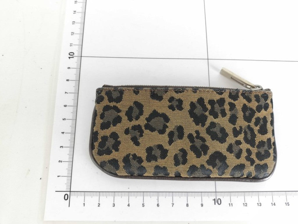 FENDI フェンディ コインケース ズッカ レオパード ベージュ系 ブラック キャンバス レディース 美品