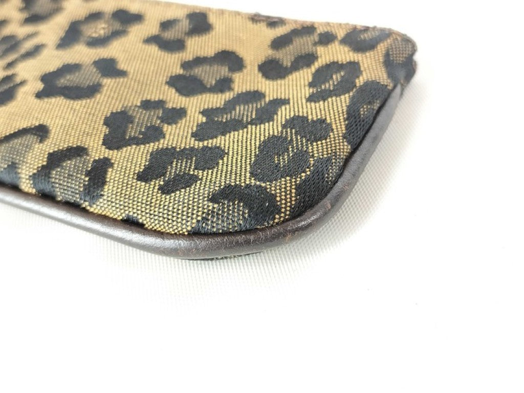FENDI フェンディ コインケース ズッカ レオパード ベージュ系 ブラック キャンバス レディース 美品