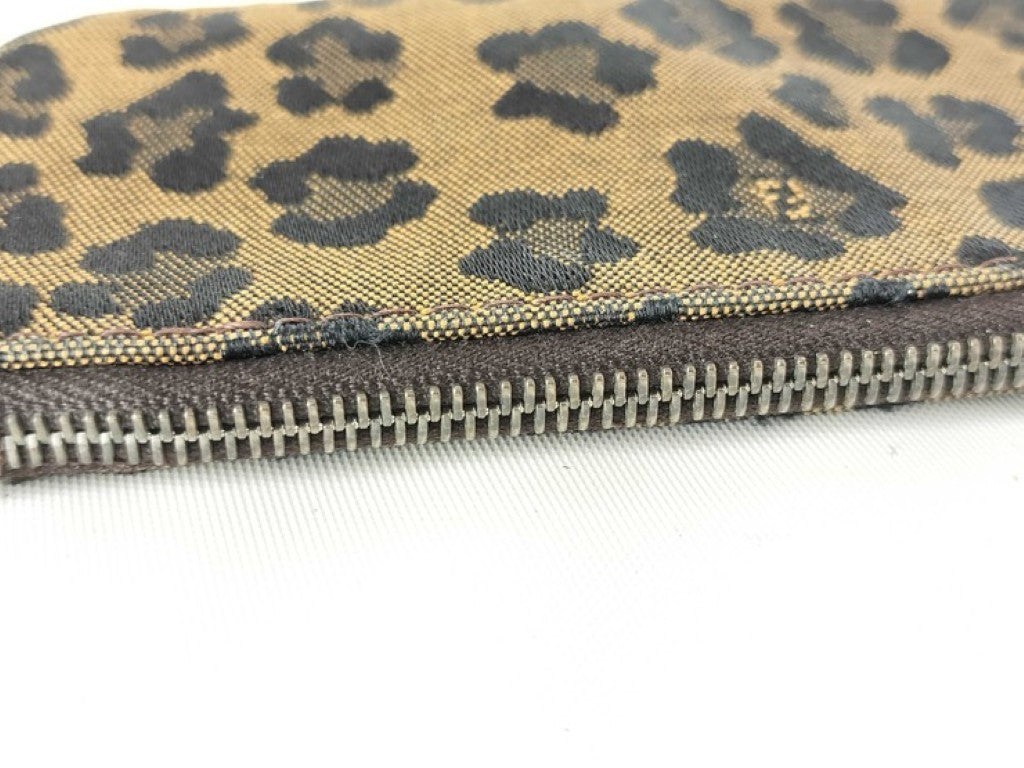 FENDI フェンディ コインケース ズッカ レオパード ベージュ系 ブラック キャンバス レディース 美品