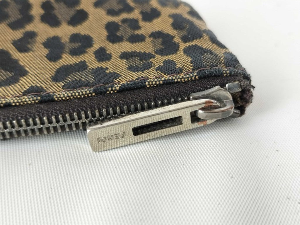 FENDI フェンディ コインケース ズッカ レオパード ベージュ系 ブラック キャンバス レディース 美品