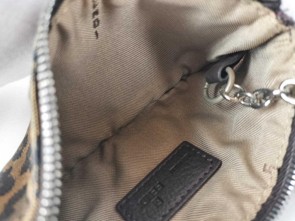 FENDI フェンディ コインケース ズッカ レオパード ベージュ系 ブラック キャンバス レディース 美品