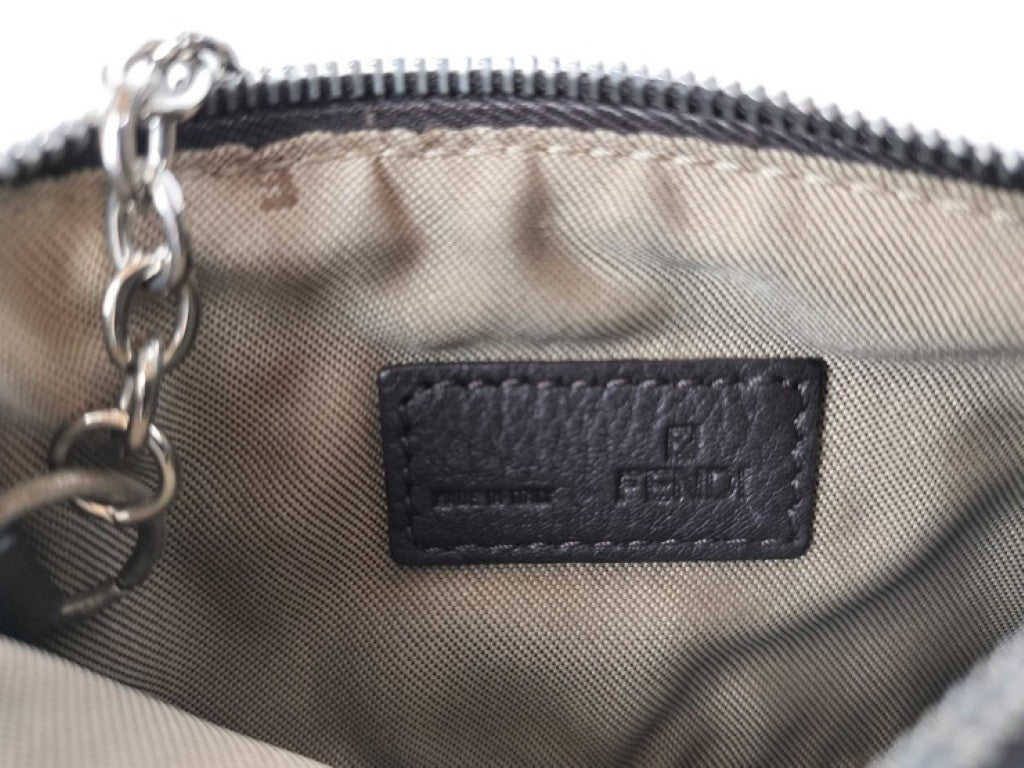 FENDI フェンディ コインケース ズッカ レオパード ベージュ系 ブラック キャンバス レディース 美品
