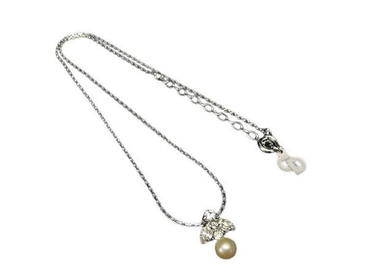 Christian Dior ディオール ネックレス ヴィンテージ コスチューム ジュエリー シルバー系 メタル ラインストーン フェイクパール レディース ペンダント 美品