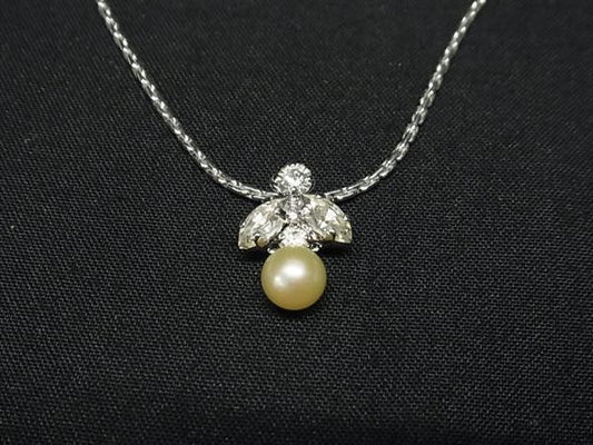 Christian Dior ディオール ネックレス ヴィンテージ コスチューム ジュエリー シルバー系 メタル ラインストーン フェイクパール レディース ペンダント 美品