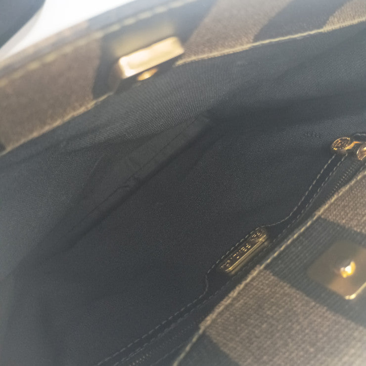 FENDI フェンディ トートバッグ ペカン 279 260020 068 ブラウン ブラック系 PVC レザー ユニセックス オールドフェンディ 2WAY リュックサック ゴールド金具 美品