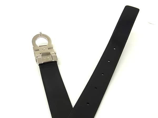 SALVATORE FERRAGAMO フェラガモ ベルト ガンチーニ ブラック系 レザー ユニセックス リバーシブル シルバー金具 超美品