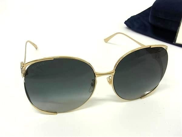 GUCCI グッチ サングラス インターロッキングG ウェブストライプ GG0225S ゴールド グリーン レッド系 メタル レディース 美品