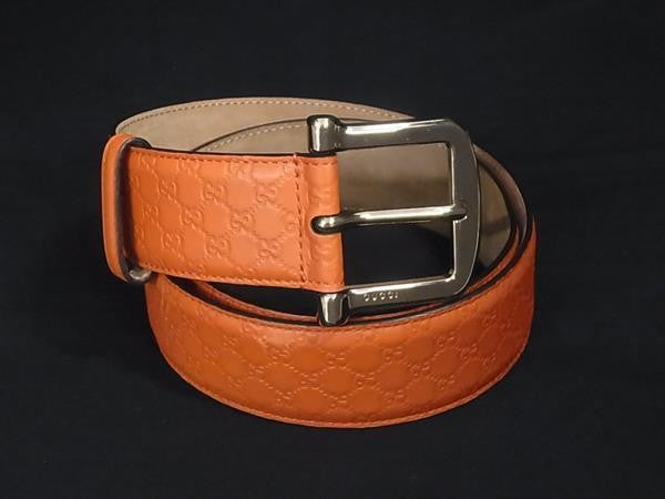 GUCCI グッチ ベルト グッチシマ 281548 オレンジ系 レザー ユニセックス ゴールド金具 美品