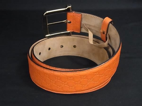GUCCI グッチ ベルト グッチシマ 281548 オレンジ系 レザー ユニセックス ゴールド金具 美品