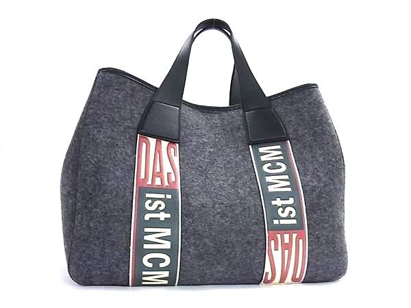 MCM エムシーエム トートバッグ シュタッド ローデン MUT8ASD10EP001 グレー ブラック フェルト レザー レディース 美品