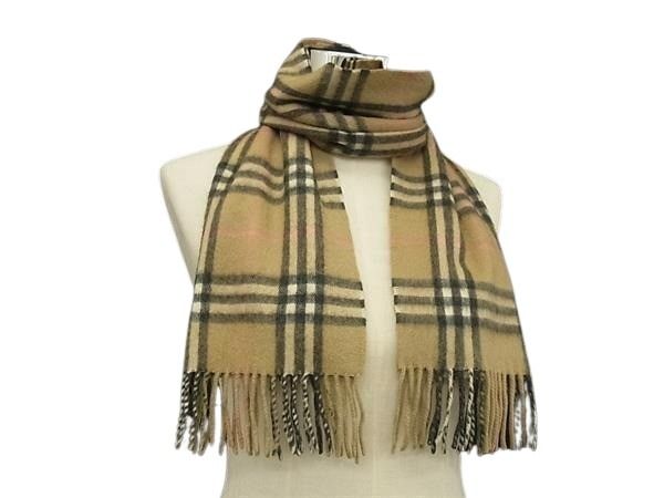 BURBERRY バーバリー マフラー ノバチェック ブラウン系 カシミヤ100％ ユニセックス フリンジ 美品