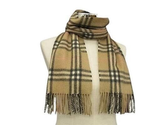 BURBERRY バーバリー マフラー ノバチェック ブラウン系 カシミヤ100％ ユニセックス フリンジ 美品