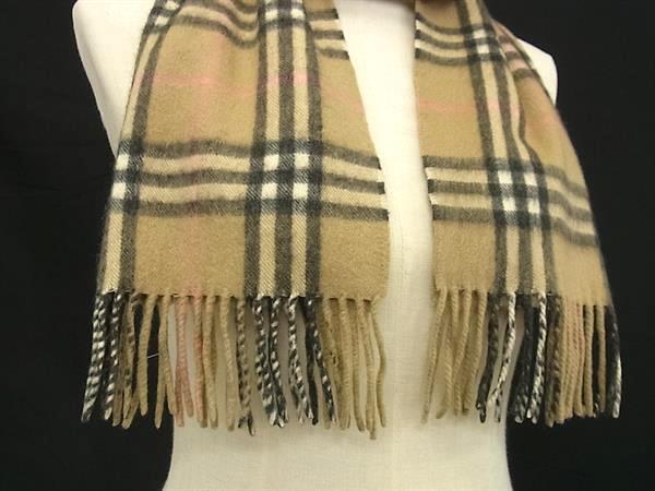 BURBERRY バーバリー マフラー ノバチェック ブラウン系 カシミヤ100％ ユニセックス フリンジ 美品