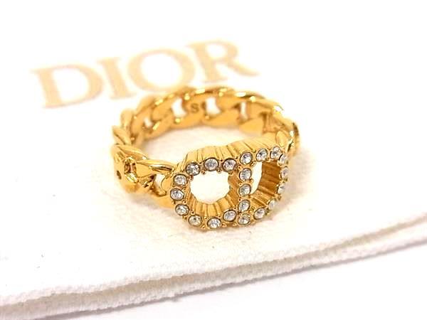 ChristianDior クリスチャンディオール リング 指輪 CDロゴ ゴールド メタル レディース ラインストーン 美品