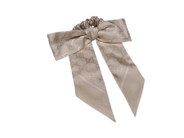 GUCCI グッチ シュシュ ヘアゴム GG シルクジャカード シュシュ 816541 ゴールド系 シルク レディース GG柄 超美品