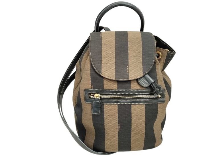 FENDI フェンディ リュックサック ペカン 26324 ブラウン レザー キャンバス レディース ゴールド金具