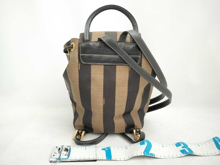 FENDI フェンディ リュックサック ペカン 26324 ブラウン レザー キャンバス レディース ゴールド金具