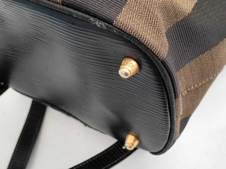 FENDI フェンディ リュックサック ペカン 26324 ブラウン レザー キャンバス レディース ゴールド金具