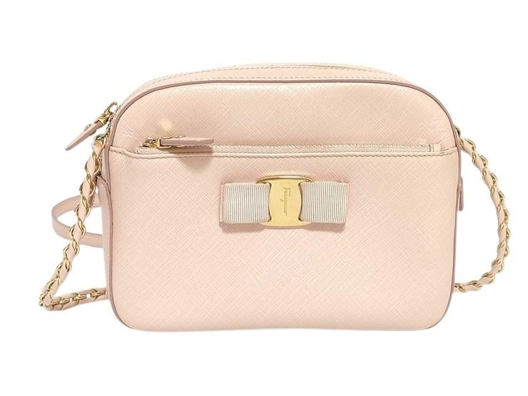 Salvatore Ferragamo フェラガモ ショルダーバッグ ヴァラリボン FZ21 F568 ピンク レザー レディース チェーン ゴールド金具